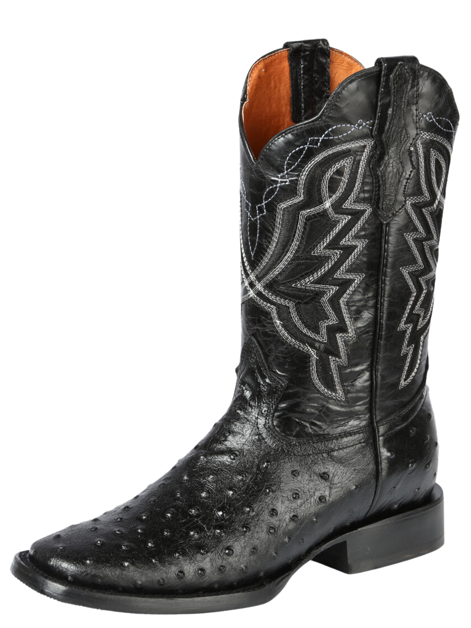 Botas Vaqueras Rodeo Imitacion de Avestruz Grabado en Piel Vacuno para Hombre 'El General' - ID: 44673 Botas Avestruz Print El General Negro