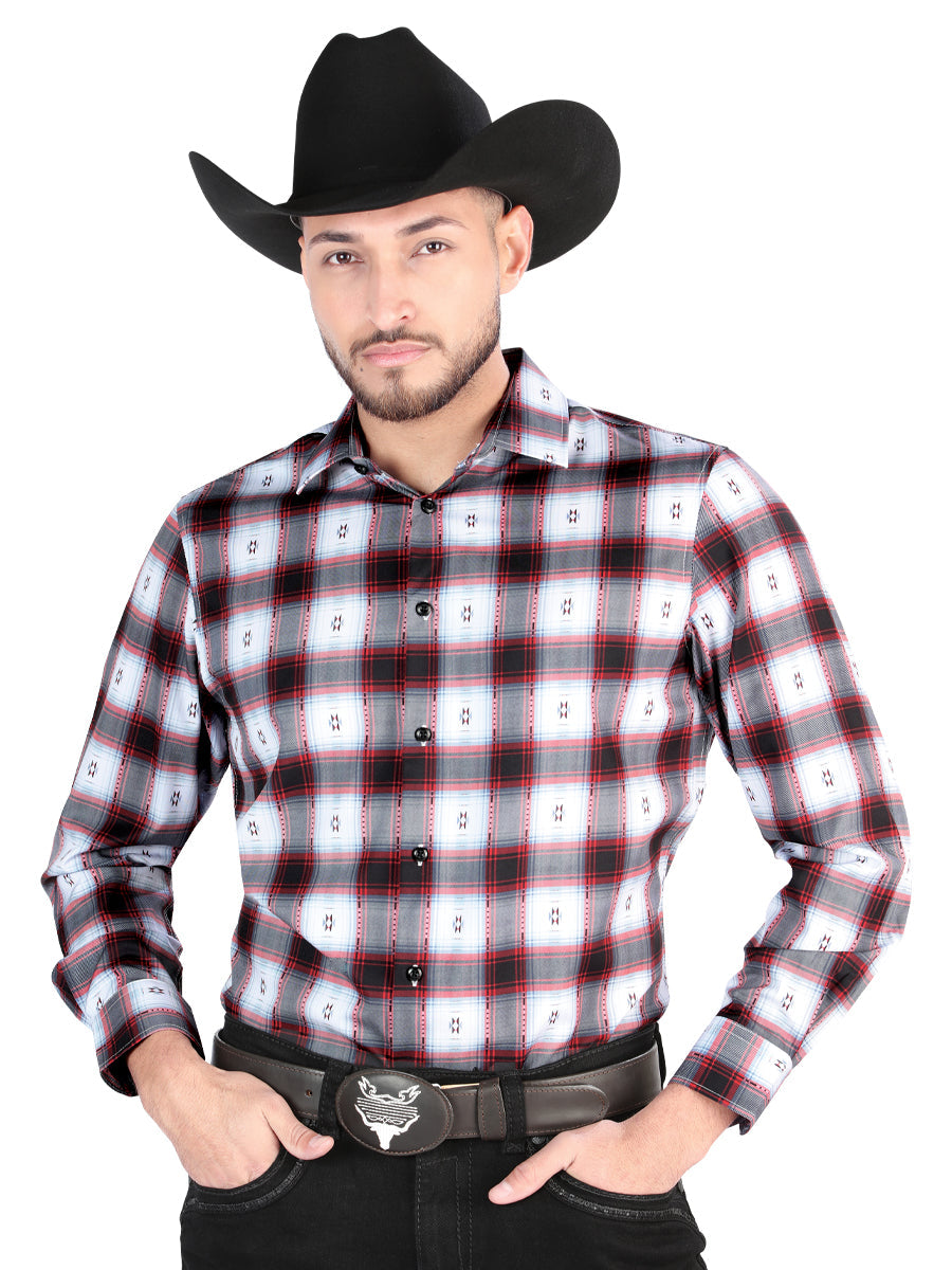 Camisa Vaquera Manga Larga Estampada Cuadros Negro/Rojo para Hombre 'El Señor de los Cielos' - ID: 44701 Camisas de Cuadros El Señor de los Cielos Black/Red