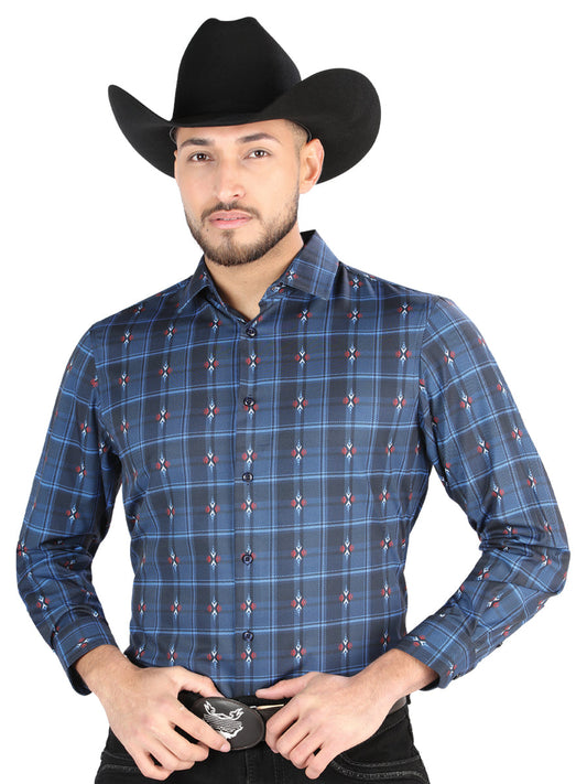 Camisa Vaquera Manga Larga Estampada Cuadros Negro/Azul para Hombre 'El Señor de los Cielos' - ID: 44704 Camisas de Cuadros El Señor de los Cielos Black/Blue