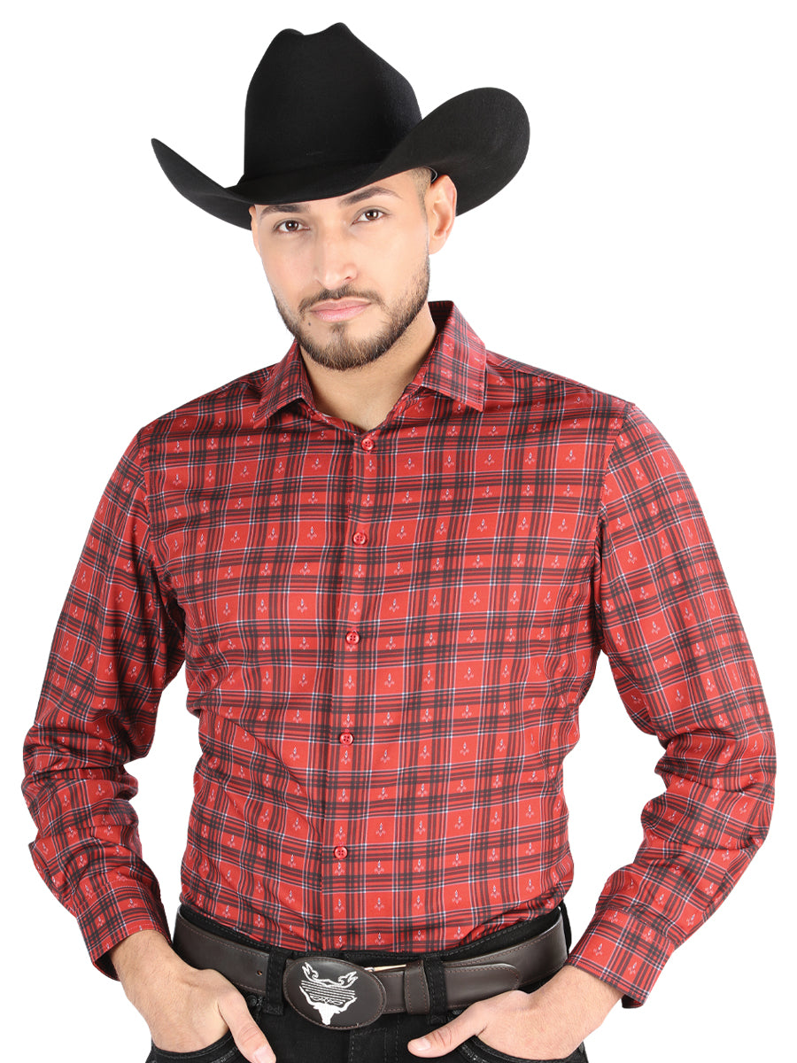 Camisa Vaquera Manga Larga Estampada Cuadros Rojo para Hombre 'El Señor de los Cielos' - ID: 44705 Camisas de Cuadros El Señor de los Cielos Red