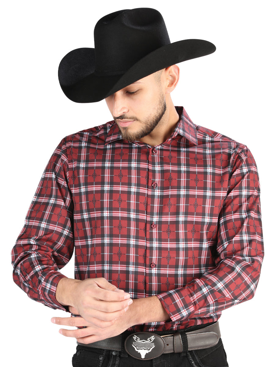 Camisa Vaquera Manga Larga Estampada Cuadros Rojo para Hombre 'El Señor de los Cielos' - ID: 44710 Camisas de Cuadros El Señor de los Cielos Red