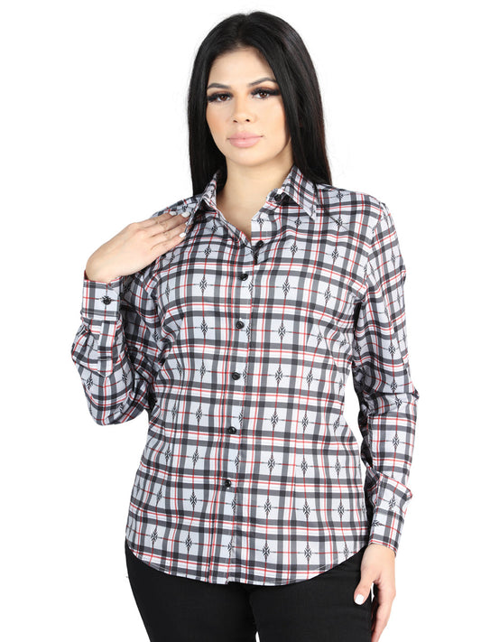 Camisa Vaquera Manga Larga Estampada Cuadros Negro/Blanco para Mujer 'El Señor de los Cielos' - ID: 44720 Camisas de Cuadros El Señor de los Cielos Black/White