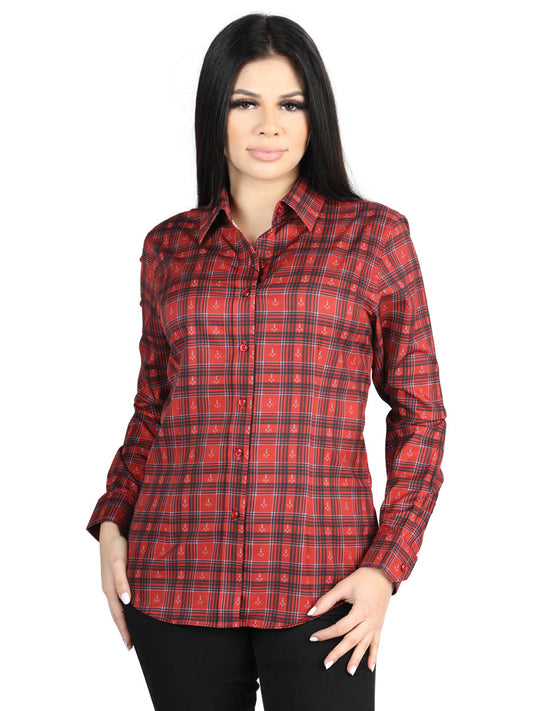 Camisa Vaquera Manga Larga Estampada Cuadros Rojo para Mujer 'El Señor de los Cielos' - ID: 44722 Camisas de Cuadros El Señor de los Cielos Red