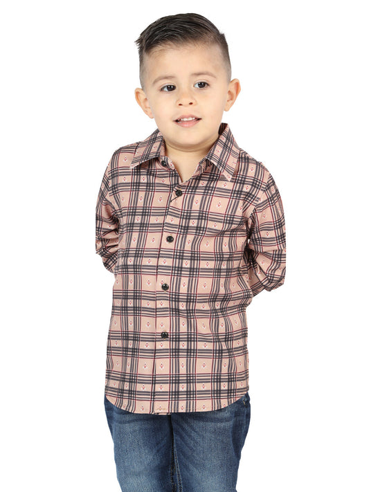 Camisa Vaquera Manga Larga Estampada Cuadros Beige/Negro para Niños 'El Señor de los Cielos' - ID: 44731 Camisas de Cuadros El Señor de los Cielos Beige/Negro