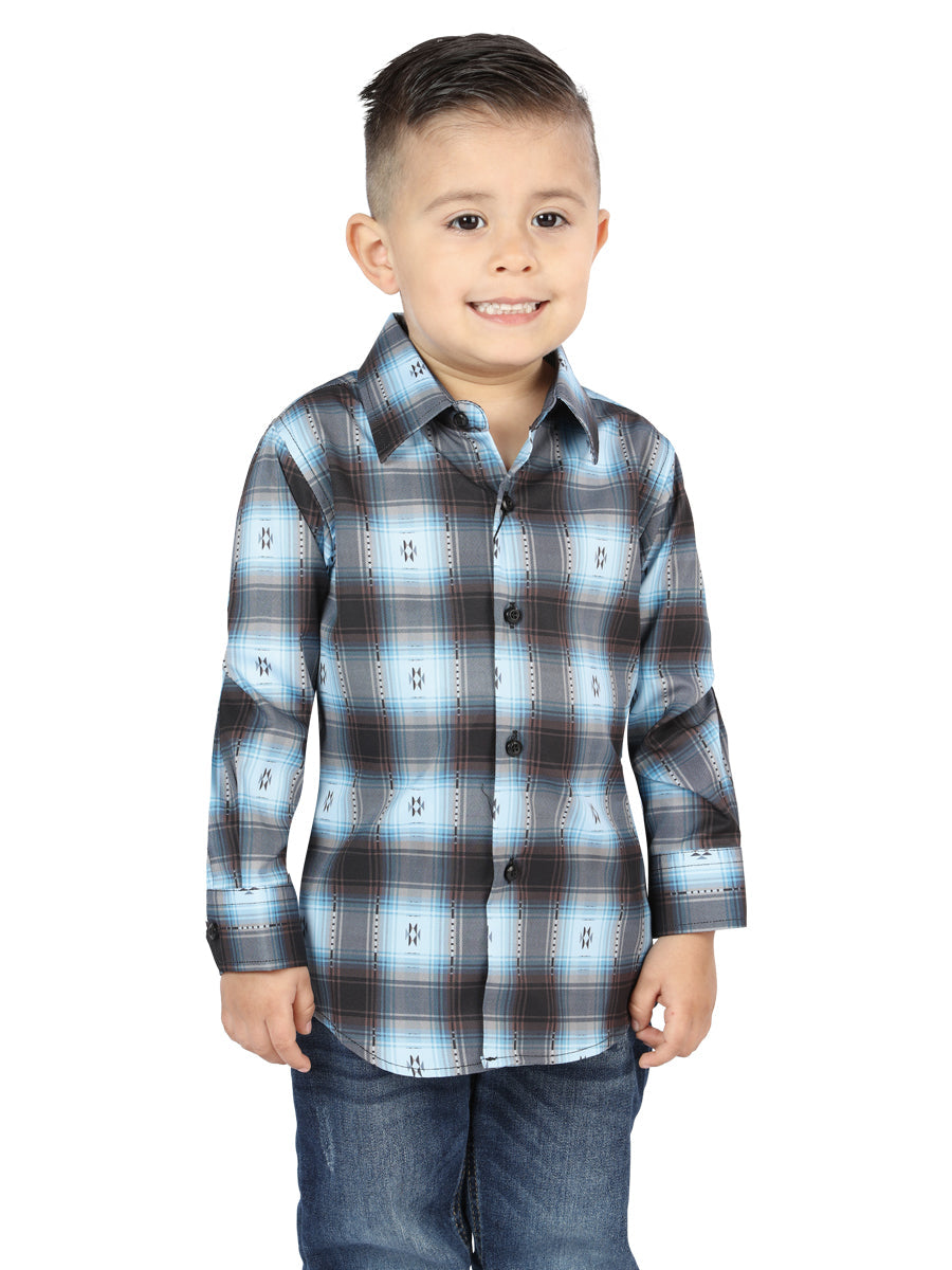 Camisa Vaquera Manga Larga Estampada Cuadros Azul/Negro para Niños 'El Señor de los Cielos' - ID: 44736 Camisas de Cuadros El Señor de los Cielos Blue/Black