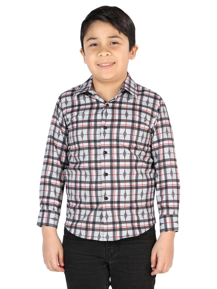 Camisa Vaquera Manga Larga Estampada Cuadros Negro/Blanco para Niños 'El Señor de los Cielos' - ID: 44737 Camisas de Cuadros El Señor de los Cielos Black/White