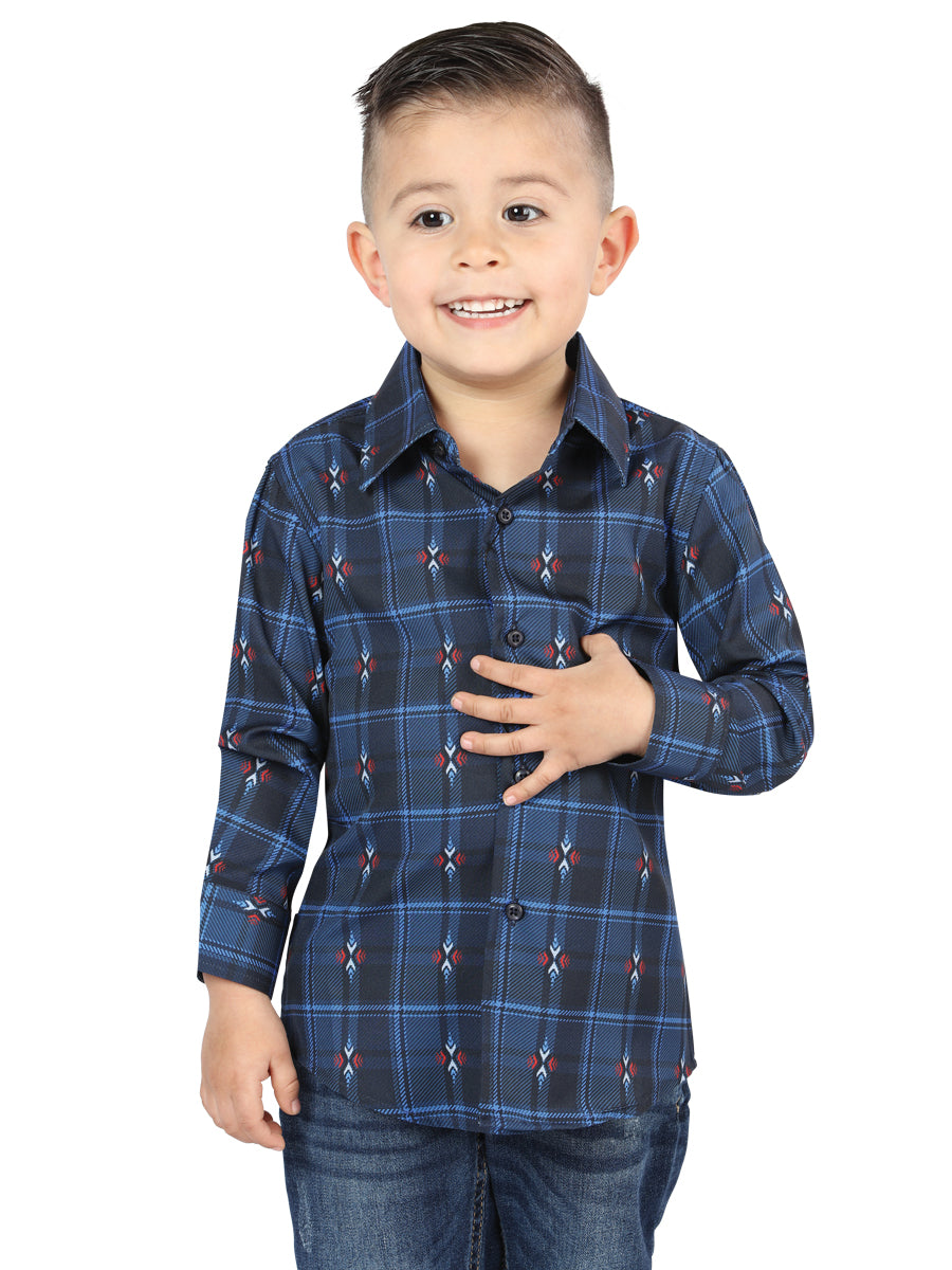 Camisa Vaquera Manga Larga Estampada Cuadros Negro/Azul para Niños 'El Señor de los Cielos' - ID: 44738 Camisas de Cuadros El Señor de los Cielos Black/Blue