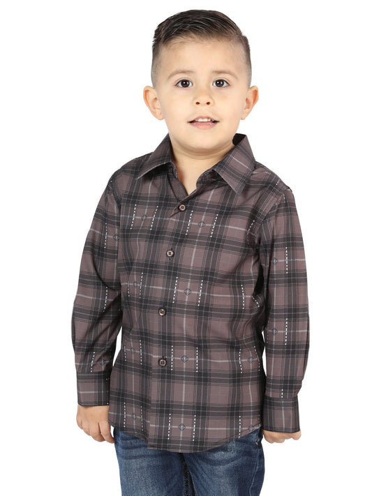 Camisa Vaquera Manga Larga Estampada Cuadros Moka/Olivo para Niños 'El Señor de los Cielos' - ID: 44746 Camisas de Cuadros El Señor de los Cielos Moka/Olive