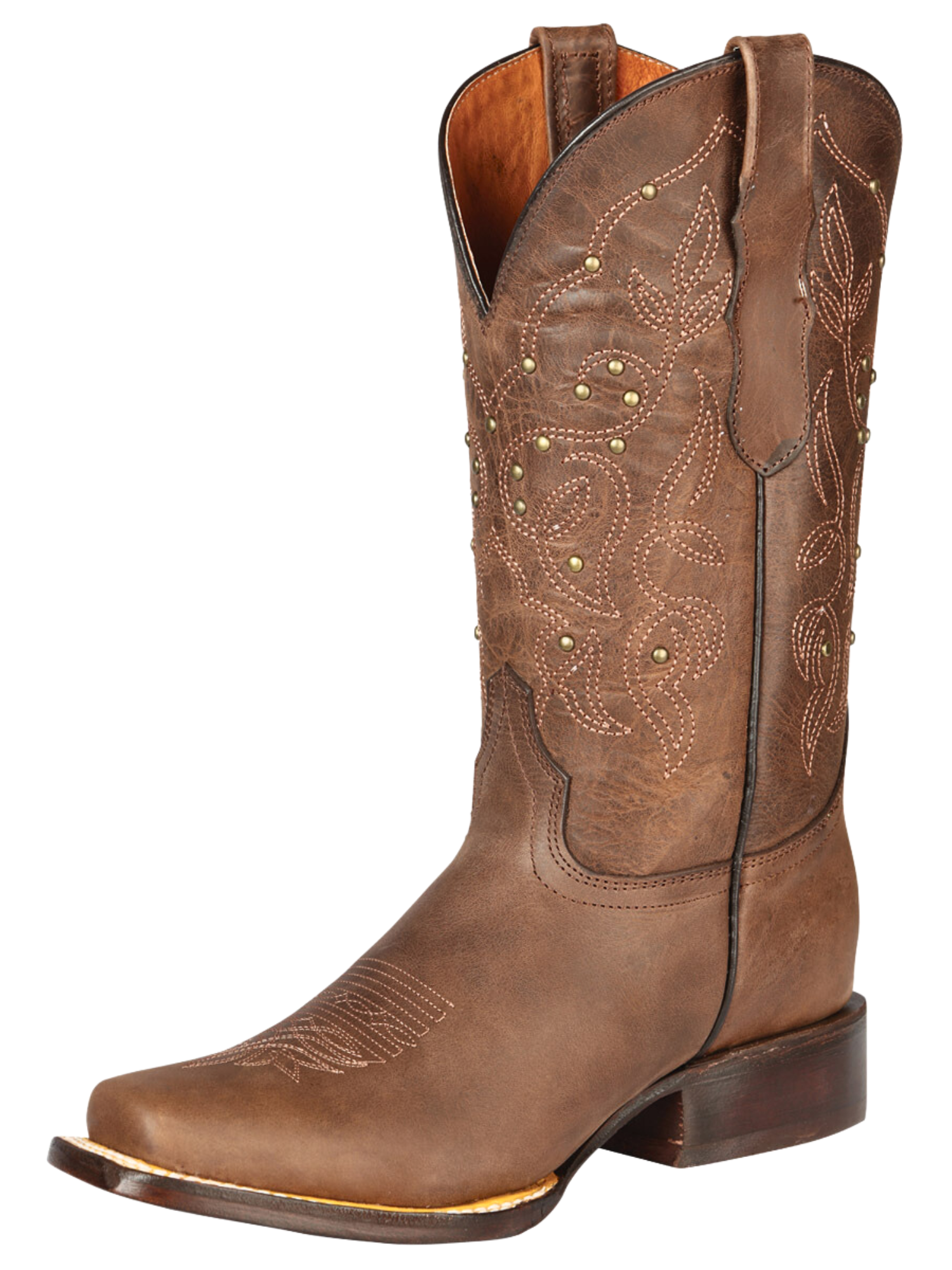 Botas Vaqueras Rodeo Clasicas de Piel Genuina para Mujer 'El General' - ID: 44853 Botas Rodeo Piel Genuina El General Brown