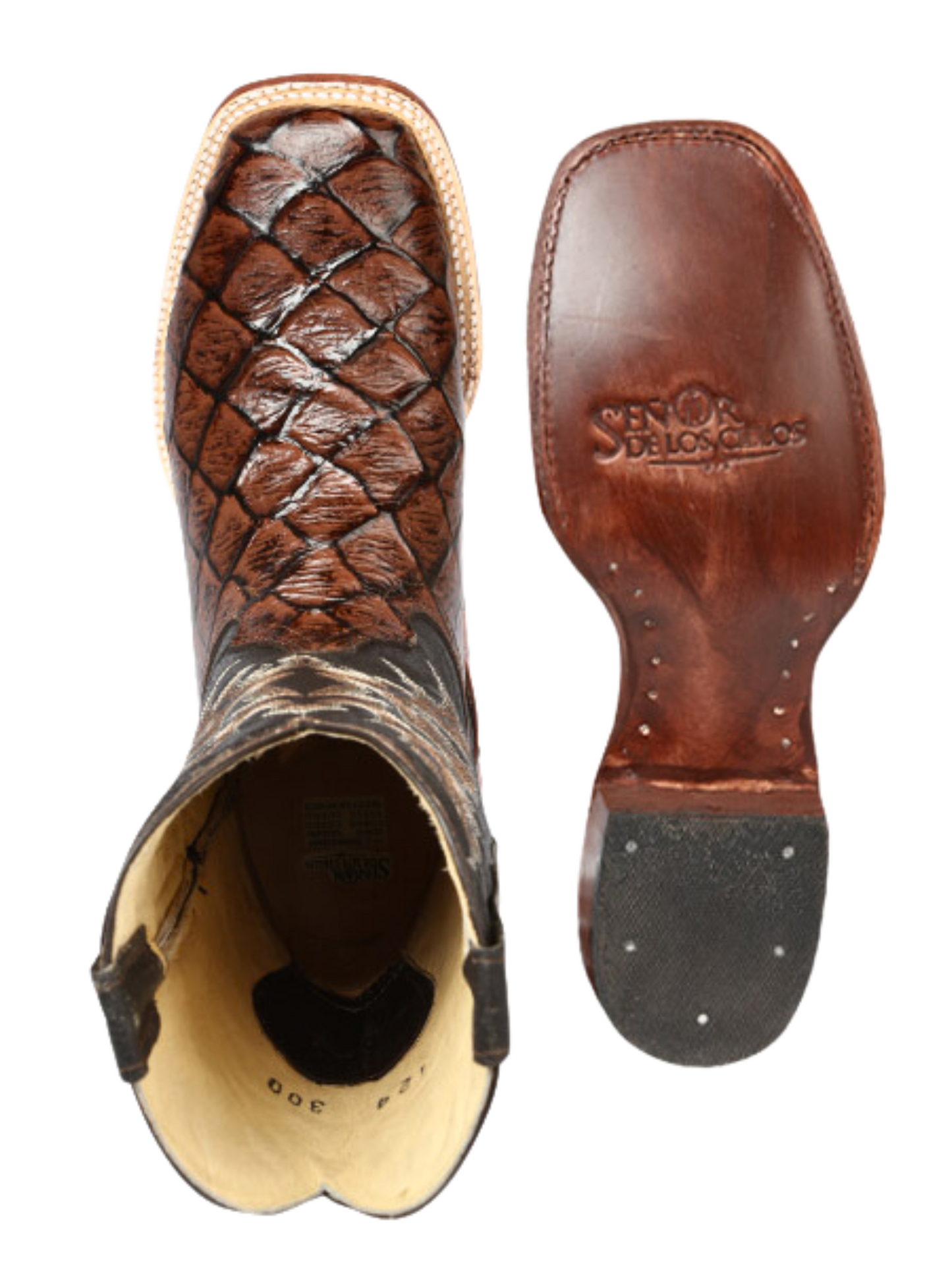 Botas Vaqueras Rodeo Imitacion de Monster Fish Grabado en Piel Vacuno para Hombre 'El Señor de los Cielos' - ID: 44931 Botas Caiman Print El Señor de los Cielos 