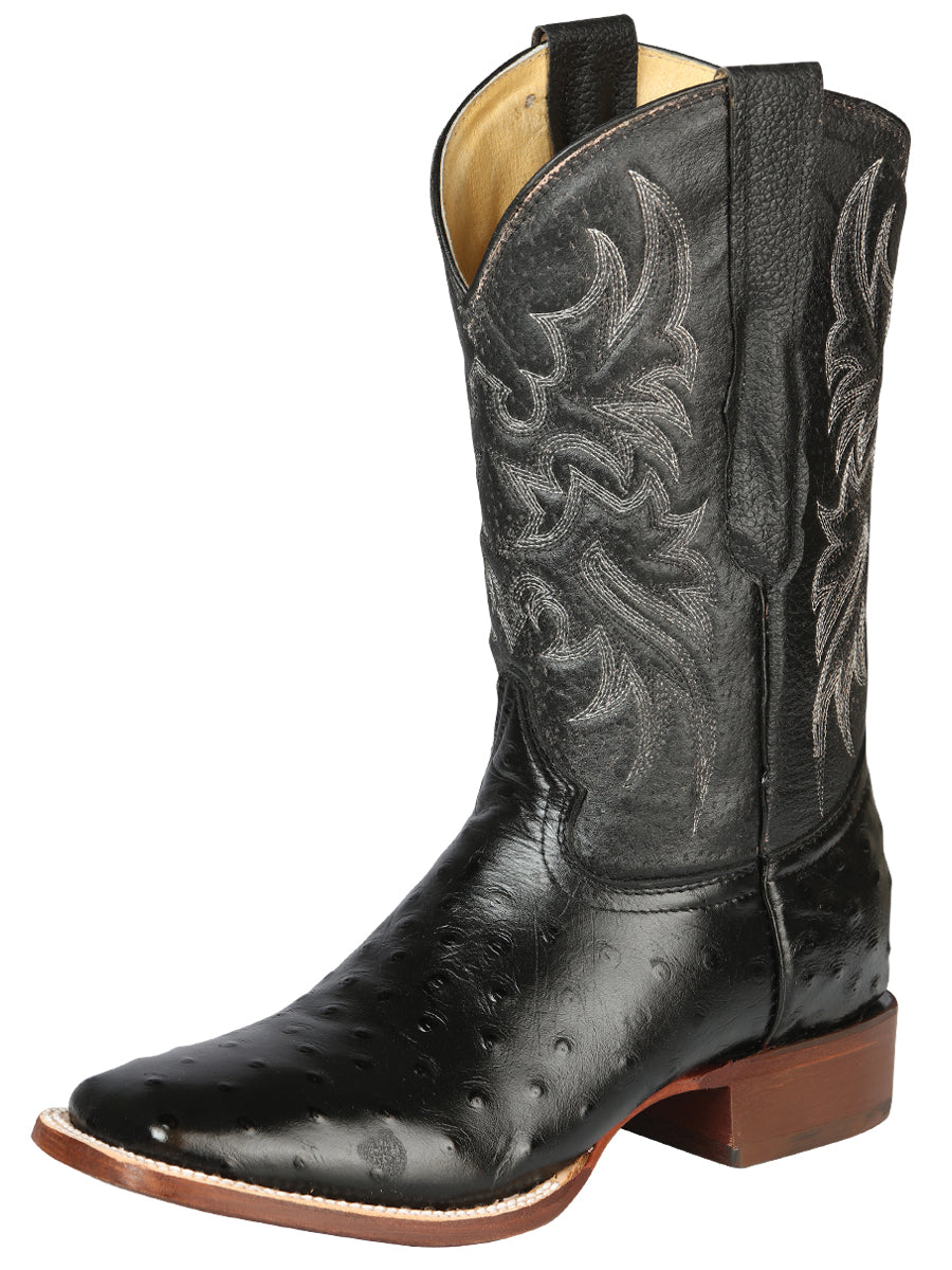 Botas Vaqueras Rodeo Imitacion de Avestruz Grabado en Piel Vacuno para Hombre 'El Señor de los Cielos' - ID: 44935 Botas Caiman Print El Señor de los Cielos Black