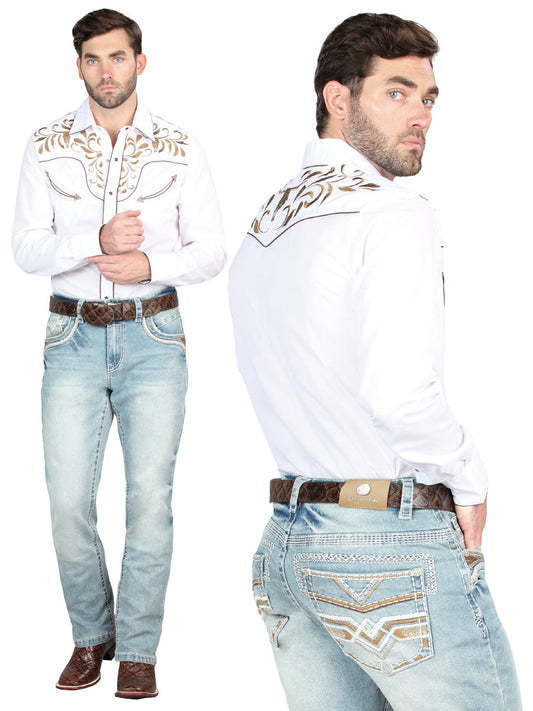 Pantalon Vaquero de Mezclilla Premium Boot Cut, Bordado Stretch Azul Claro para Hombre 'Centenario' - ID: 45019 Pantalones de Vaquero Centenario Light Blue