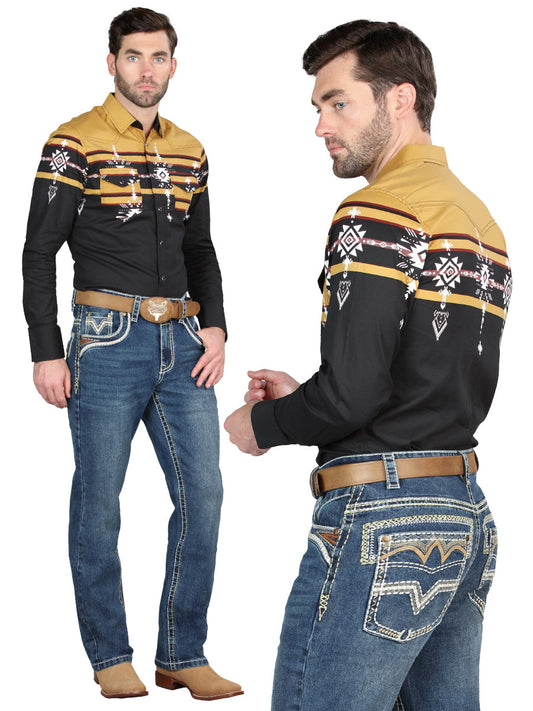 Pantalon Vaquero de Mezclilla Premium Boot Cut, Bordado Stretch Azul Oscuro para Hombre 'Centenario' - ID: 45023 Pantalones de Vaquero Centenario Dark Blue