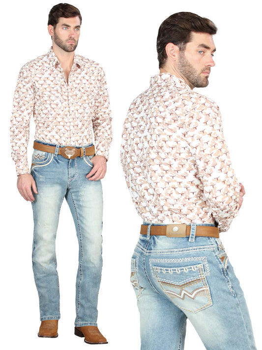 Pantalon Vaquero de Mezclilla Premium Boot Cut, Bordado Stretch Azul Claro para Hombre 'Centenario' - ID: 45025 Pantalones de Vaquero Centenario Light Blue