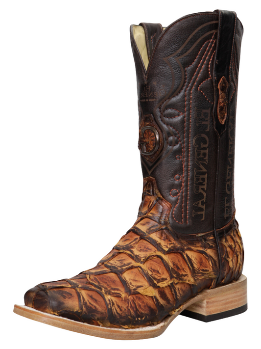 Botas Vaqueras Exoticas de Monster Fish Original para Hombre 'El General' - ID: 45085 Botas Monster Fish Original El General Cognac