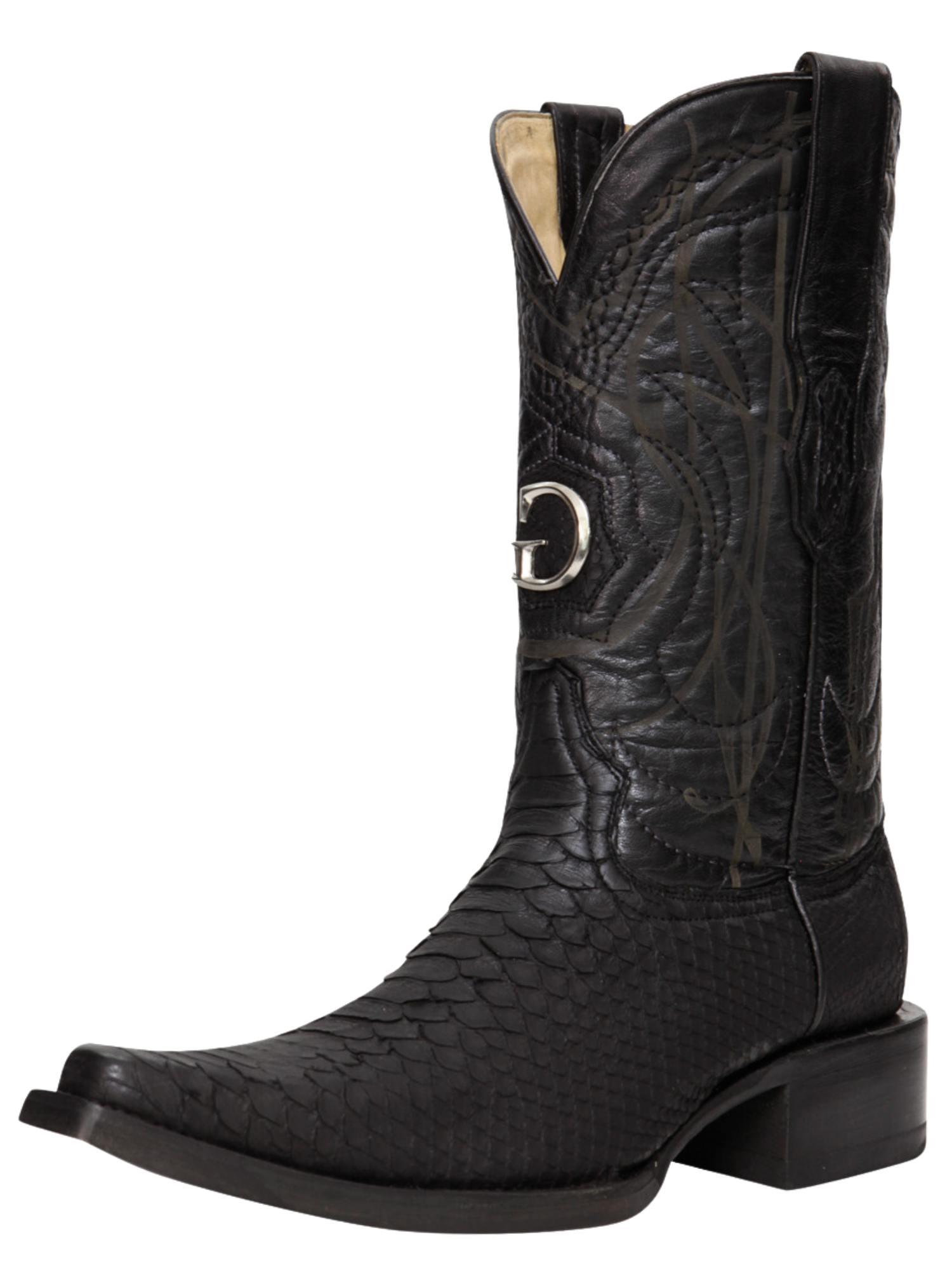 Botas Vaqueras Exoticas de Python Original para Hombre 'El General' - ID: 45087 Botas Python Original El General Negro