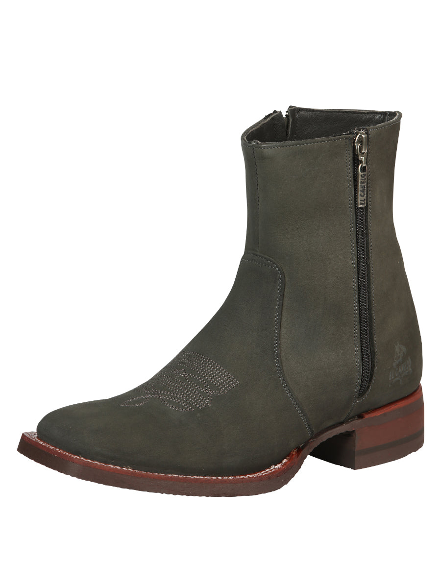 Botines Vaqueros de Vestir Clasicos con Doble Cierre de Piel Nobuck para Hombre 'El Canelo' - ID: 45213