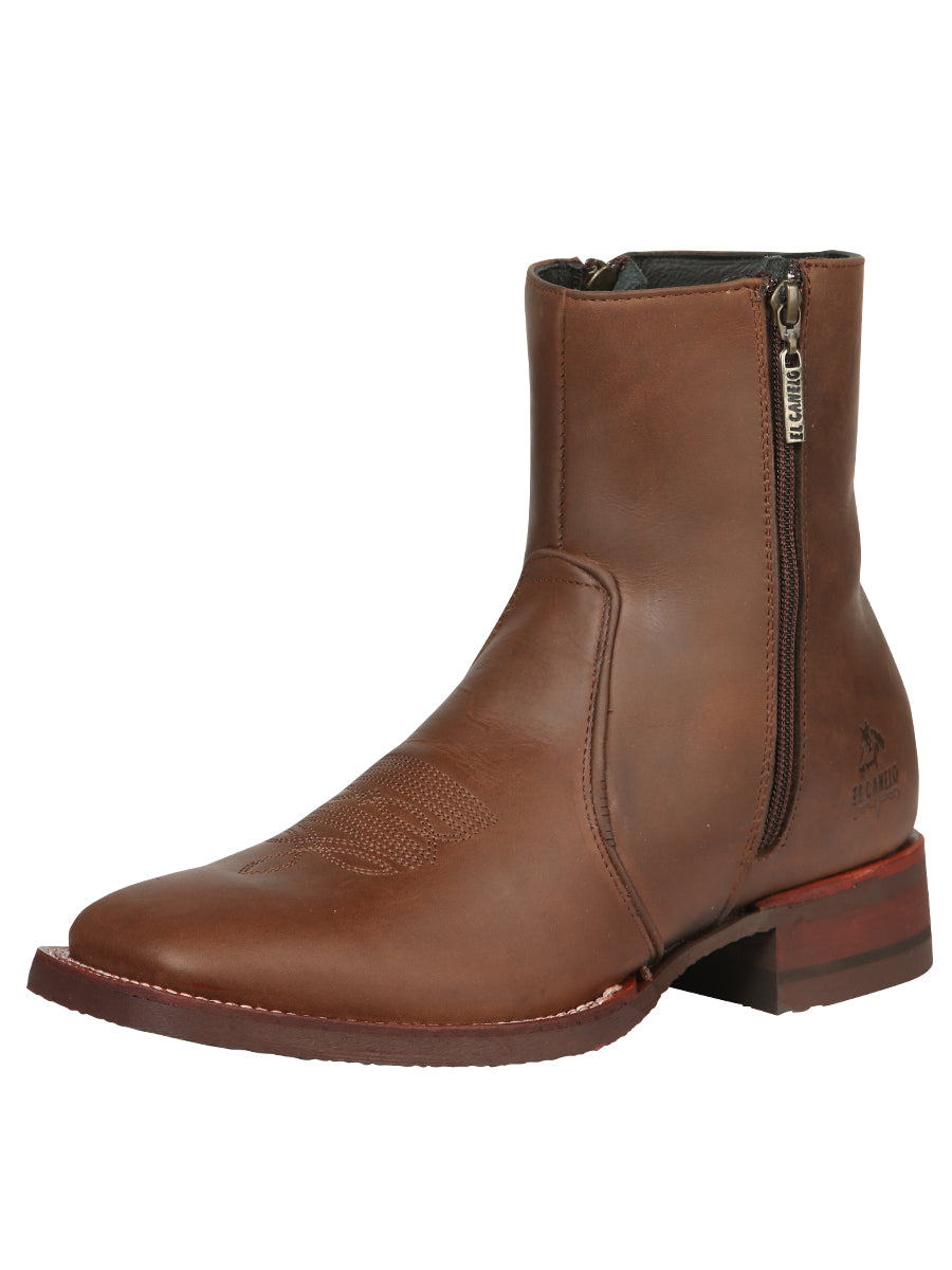 Botines Vaqueros de Vestir Clasicos con Doble Cierre de Piel Genuina para Hombre 'El Canelo' - ID: 45214