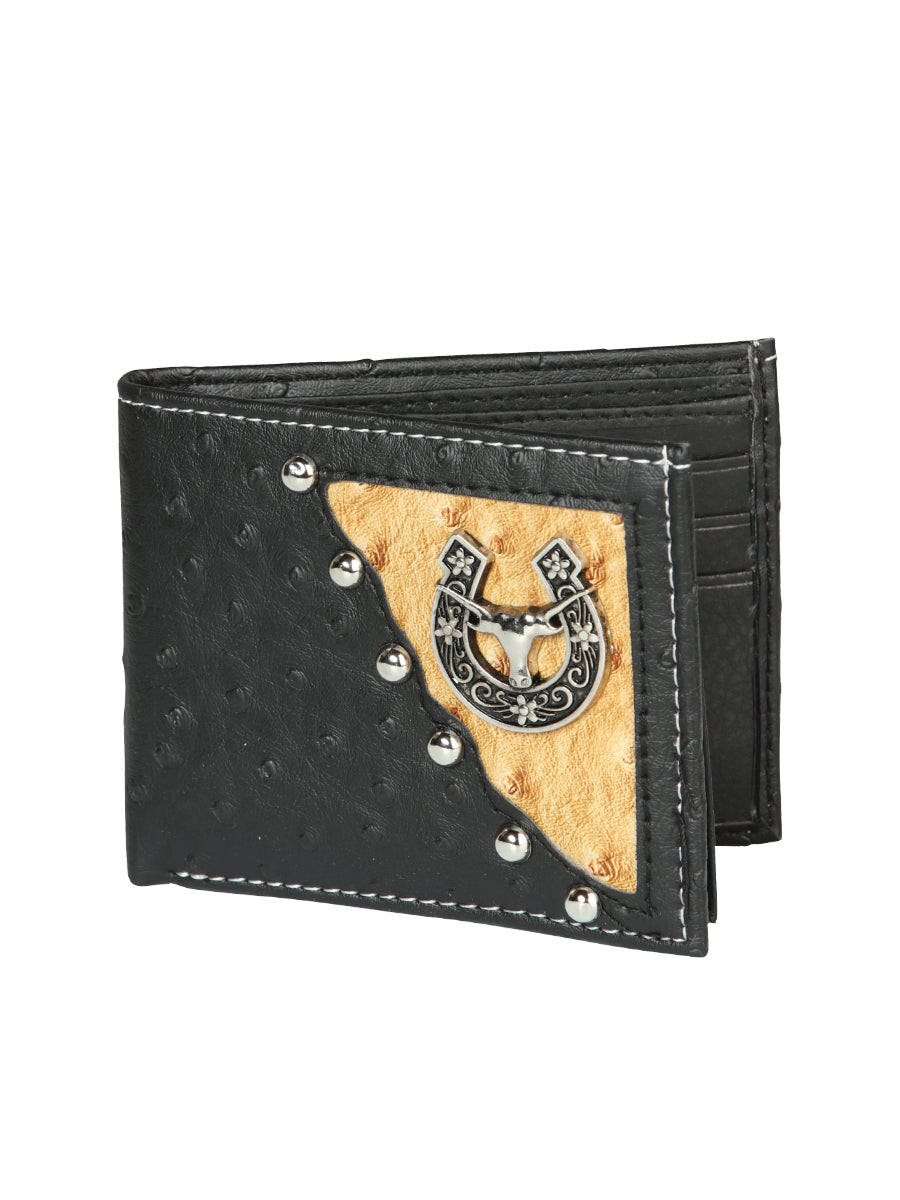 Billetera Delgada Bifold Avestruz Print de Piel Genuina 'El General' - ID: 45271