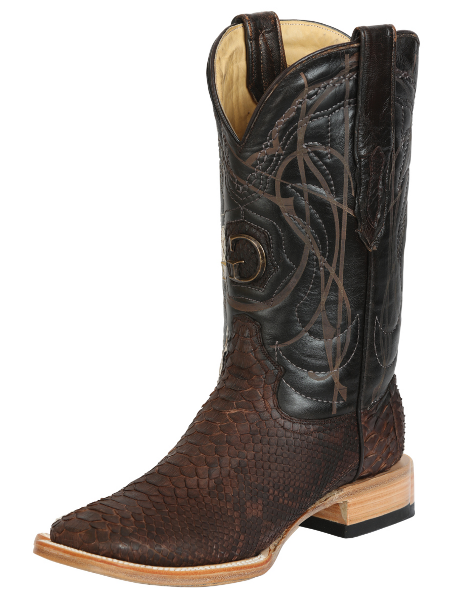 Botas Vaqueras Exoticas de Python Original para Hombre 'El General' - ID: 45502 Botas Python Original El General Cafe