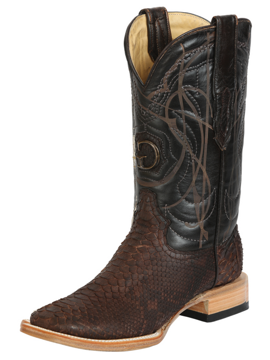 Botas Vaqueras Exoticas de Python Original para Hombre 'El General' - ID: 45502 Botas Python Original El General Cafe
