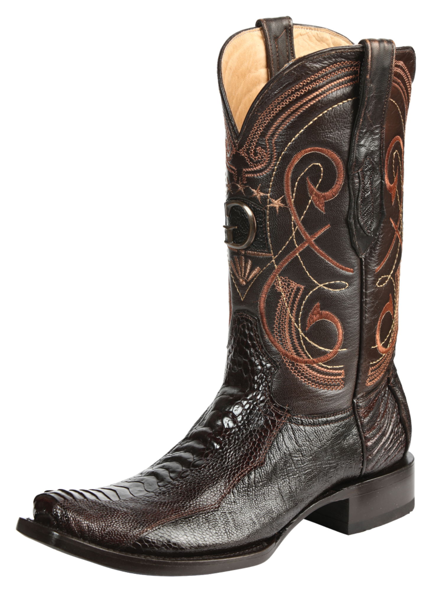 Botas Vaqueras Exoticas de Pata de Avestruz Original para Hombre 'El General' - ID: 45511 Botas Avestruz Original El General Cafe