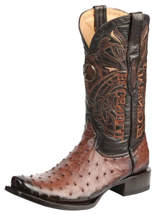 Botas Vaqueras Exoticas de Avestruz Original para Hombre 'El General' - ID: 45516 Botas Avestruz Original El General Cafe
