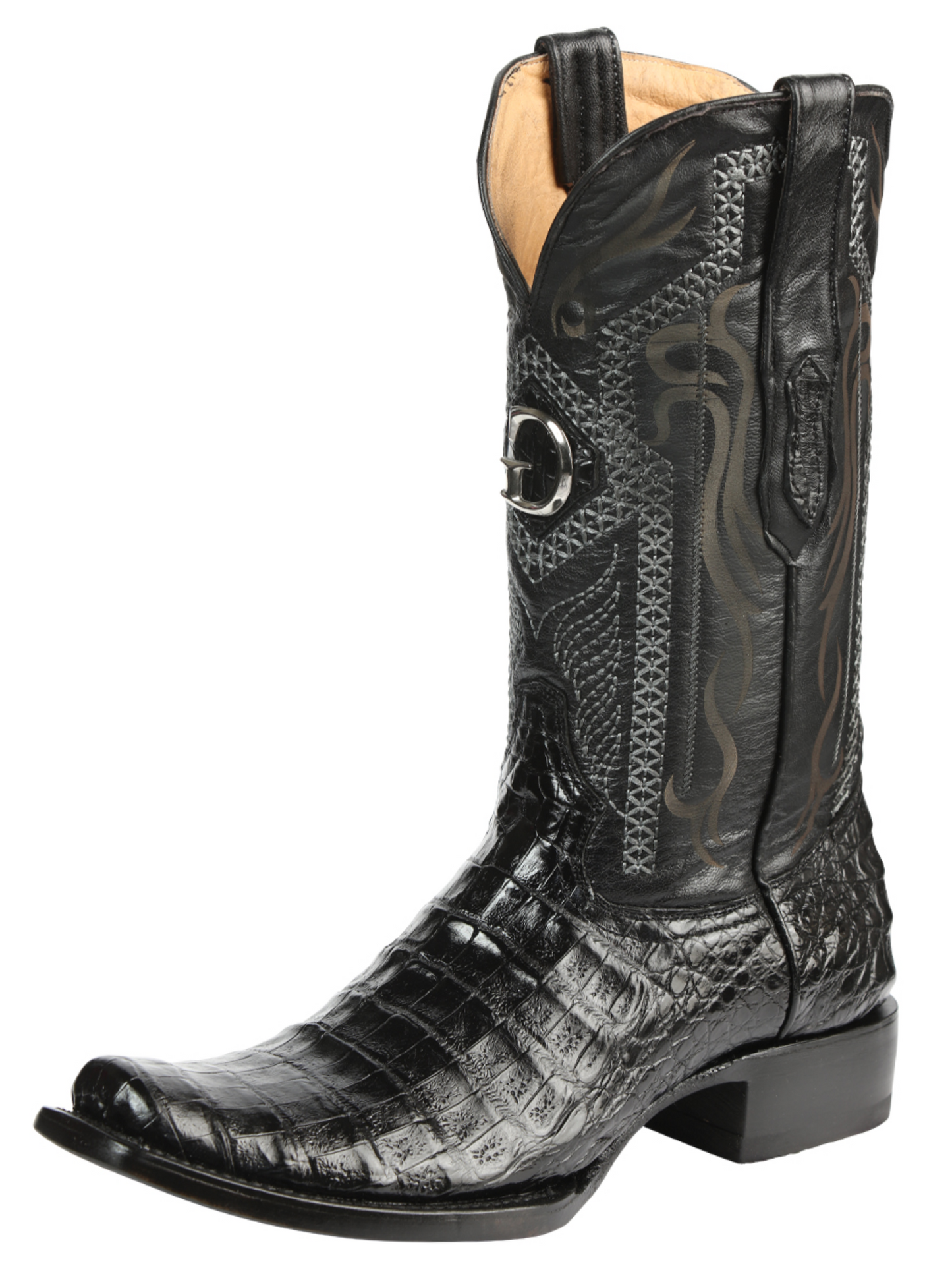 Botas Vaqueras Exoticas de Caiman Belly Original para Hombre 'El General' - ID: 45518 Botas Caiman Original El General Negro