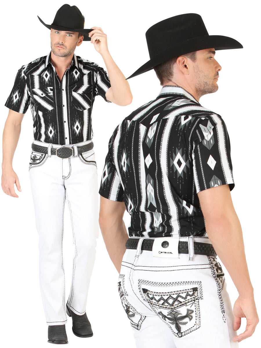 Pantalon Vaquero de Mezclilla Premium Boot Cut, Bordado Stretch Blanco para Hombre 'Centenario' - ID: 45539 Pantalones de Vaquero Centenario White