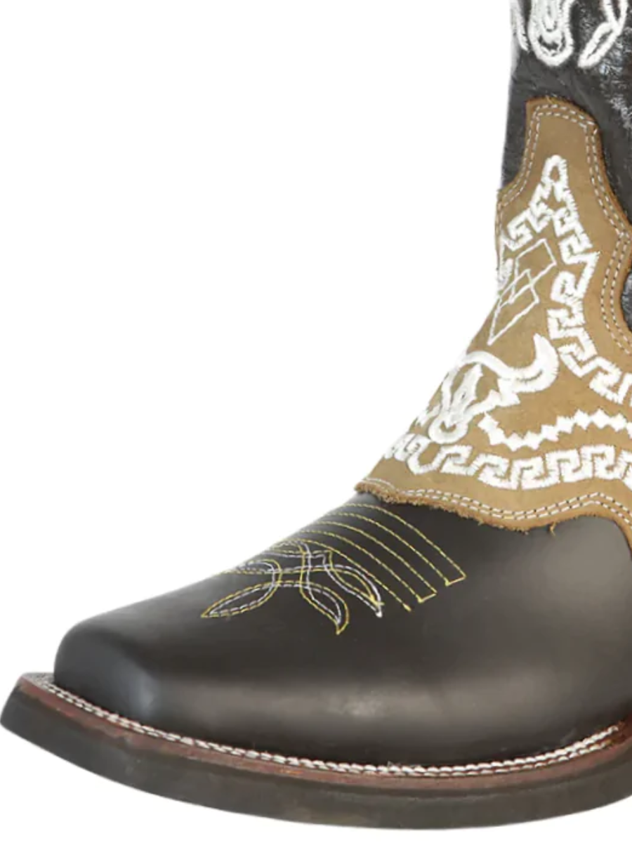 Botas Vaqueras Rodeo con Antifaz Bordado de Piel Genuina para Hombre 'El General' - ID: 51110 Botas Piel Genuina El General 