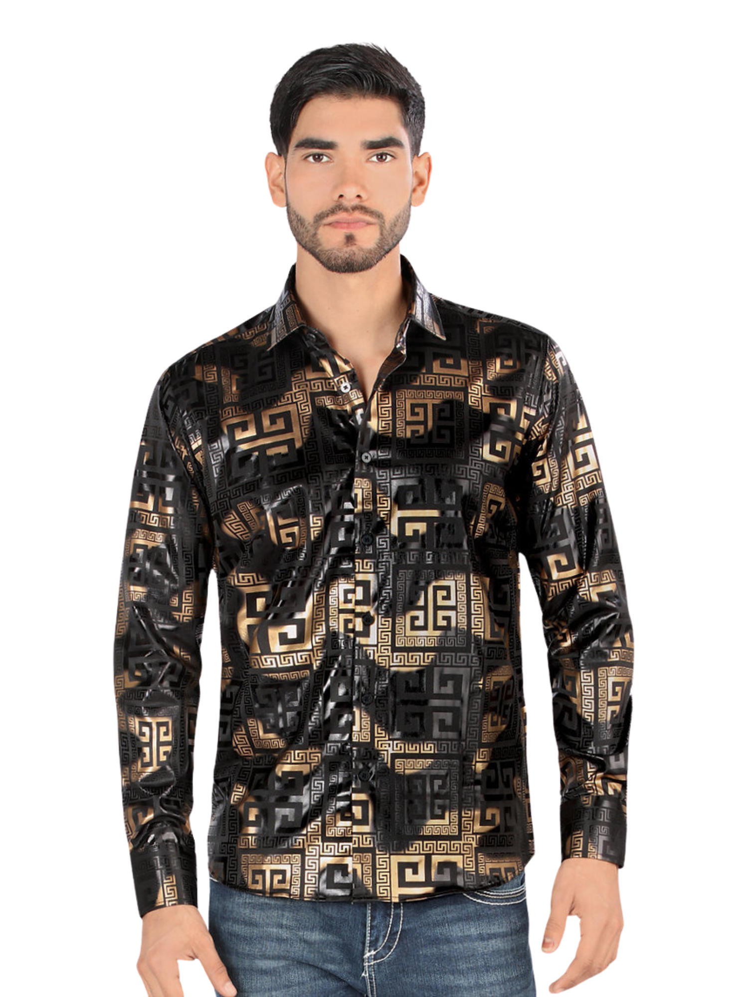 Camisa Casual Manga Larga Estampada para Hombre 'Montero' - ID: 0799 Camisas Estampadas Montero Black