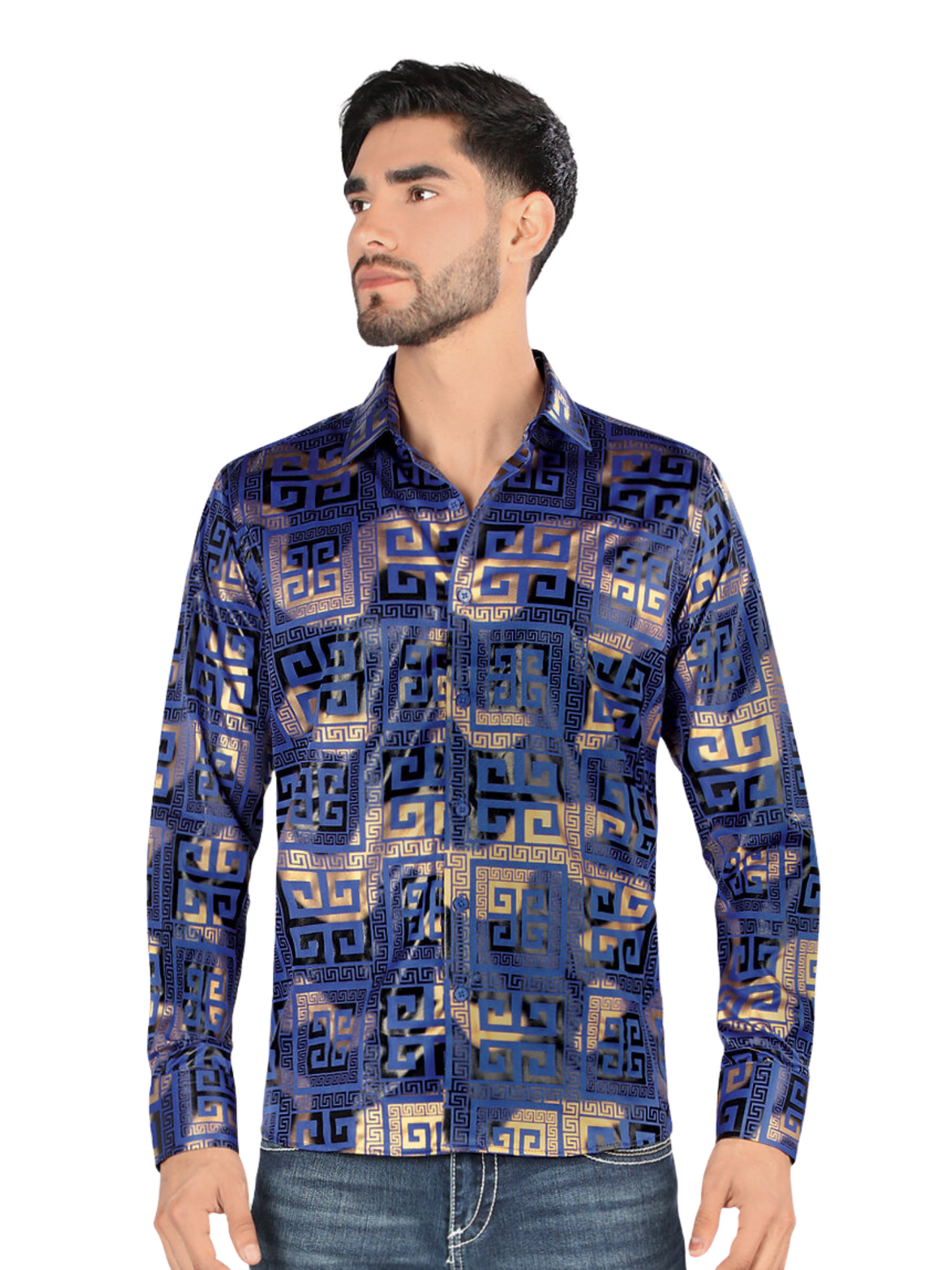 Camisa Casual Manga Larga Estampada para Hombre 'Montero' - ID: 0799 Camisas Estampadas Montero Royal