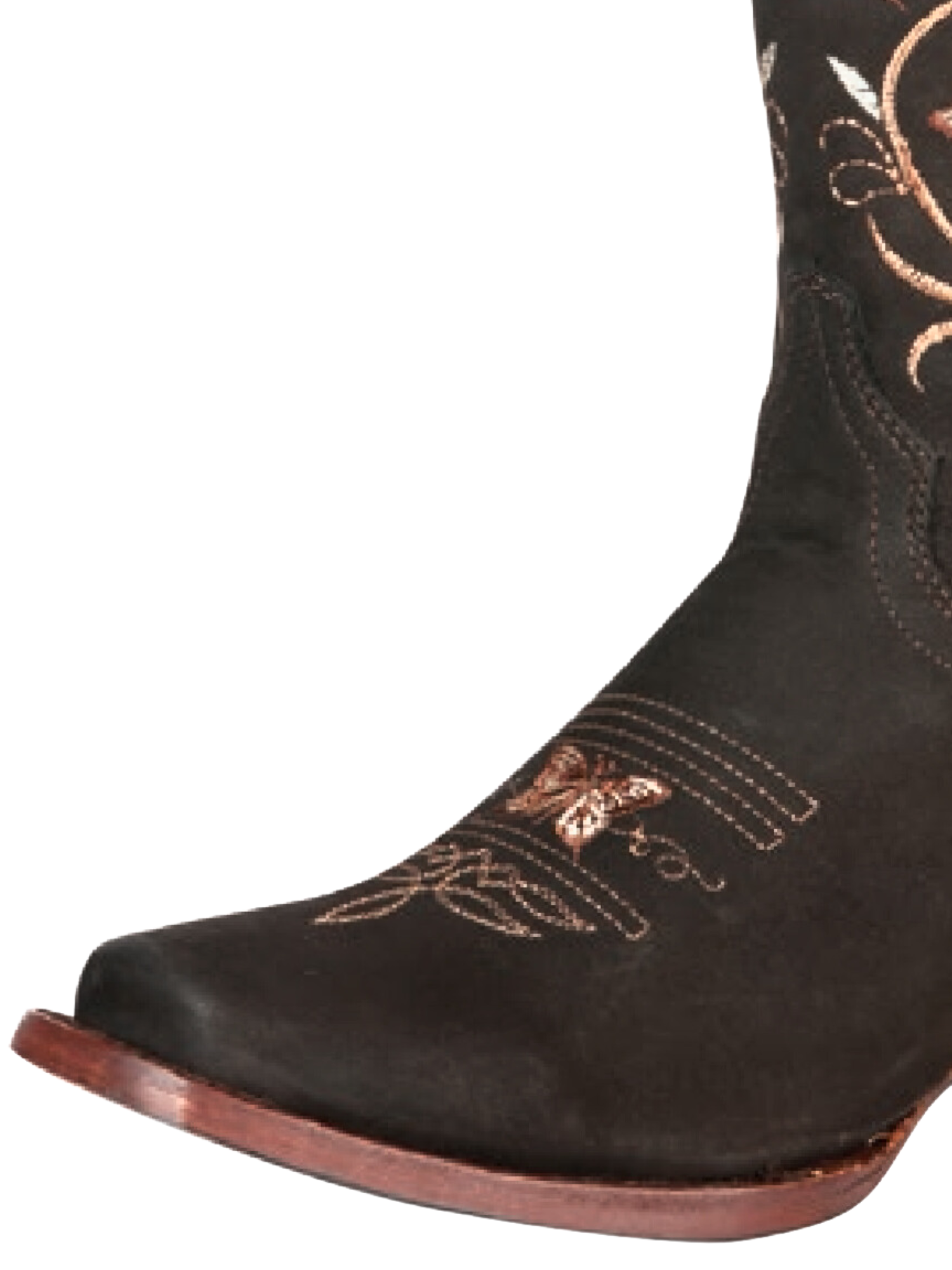 Botas Vaqueras Rodeo con Tubo Bordado de Mariposas de Piel Nobuck para Mujer 'El General' - ID: 51227 Botas Rodeo Piel Nobuck El General 