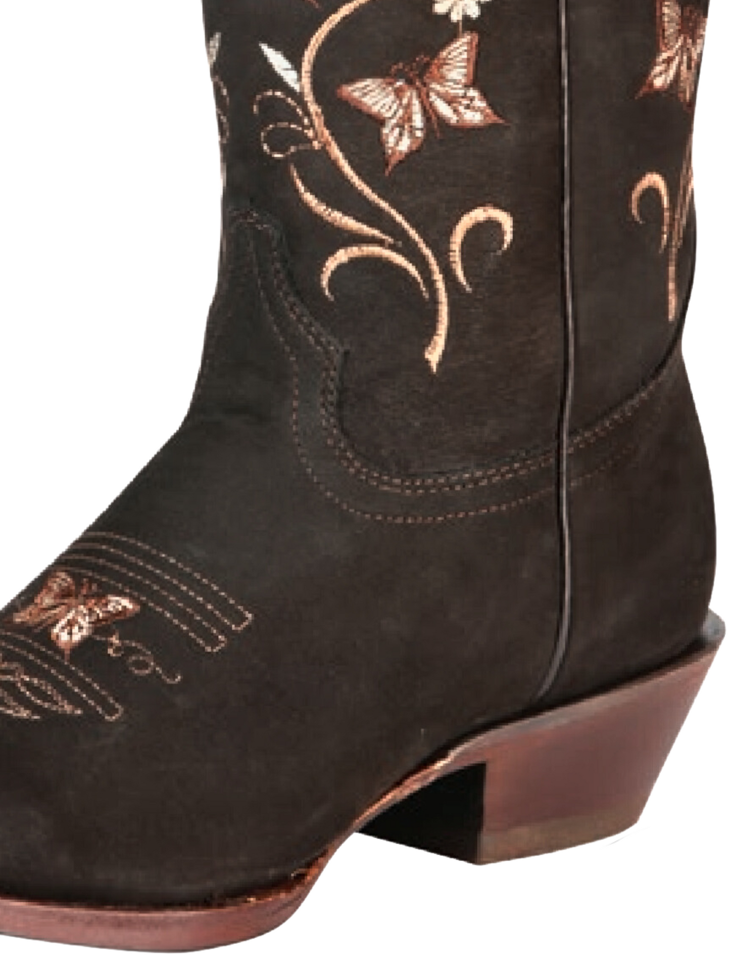 Botas Vaqueras Rodeo con Tubo Bordado de Mariposas de Piel Nobuck para Mujer 'El General' - ID: 51227 Botas Rodeo Piel Nobuck El General 