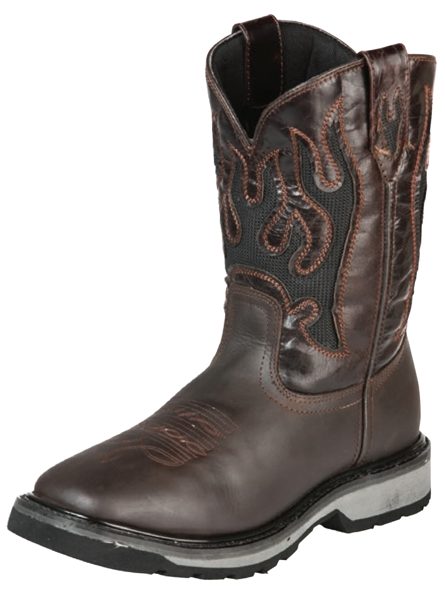 Botas de Trabajo Rodeo de Tubo Pull-On con Punta Suave de Piel Genuina para Hombre 'El General' - ID: 51275 Botas de Punta Suave El General Choco