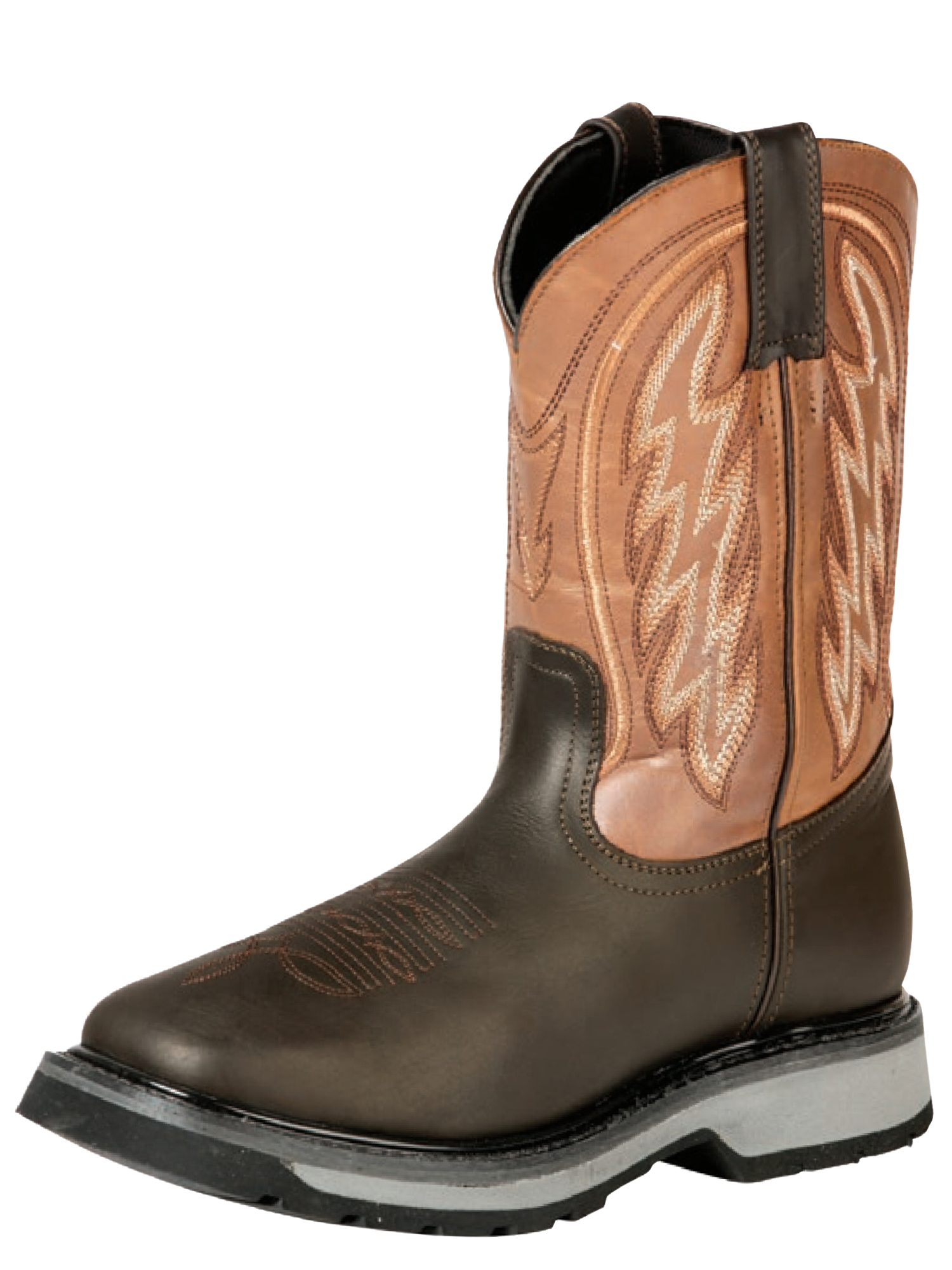 Botas de Trabajo Rodeo de Tubo Pull-On con Punta Suave de Piel Genuina para Hombre 'El General' - ID: 51277 Botas de Punta Suave El General Choco