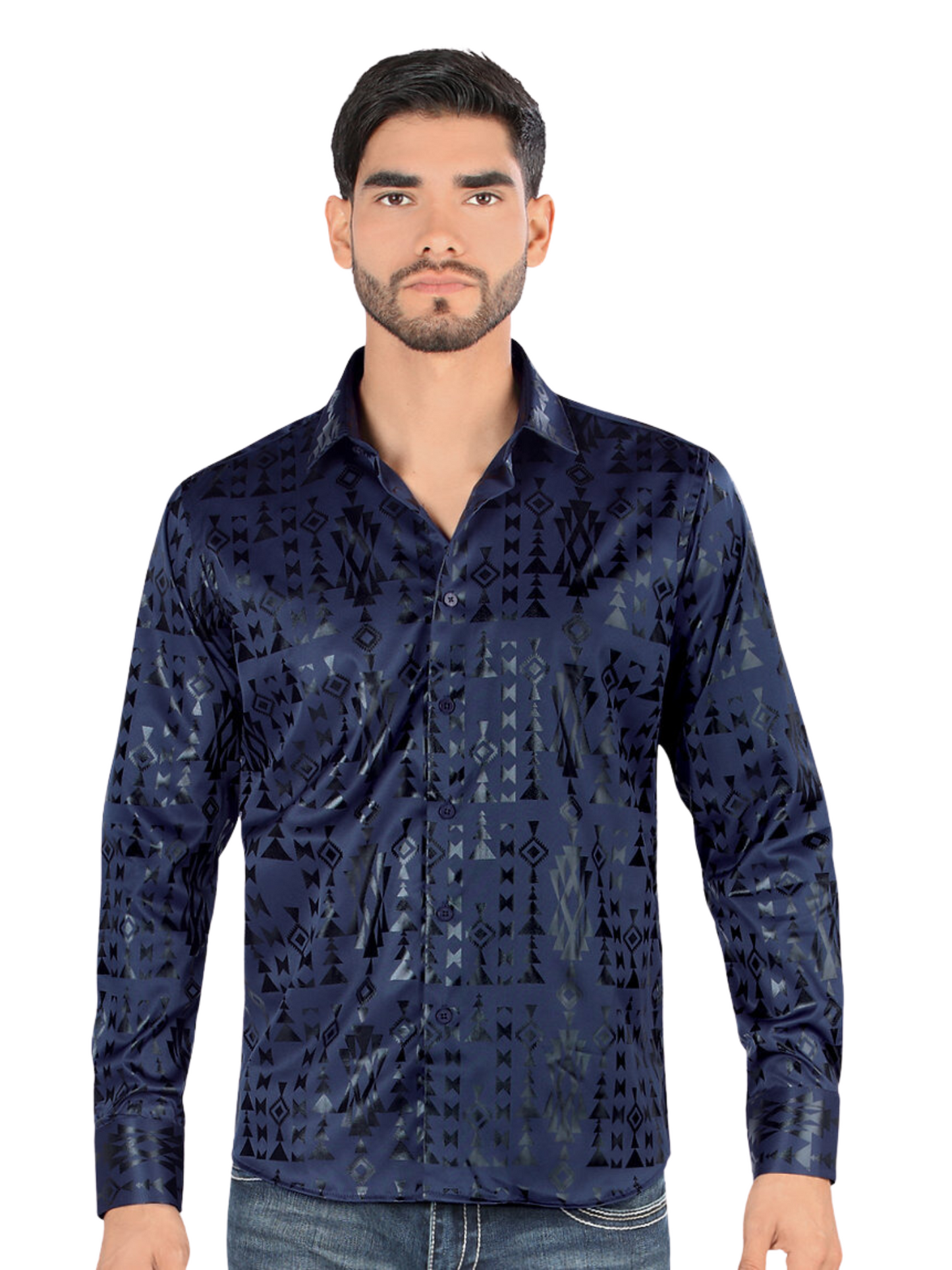 Camisa Casual Manga Larga Estampada para Hombre 'Montero' - ID: 0807 Camisas Estampadas Montero Navy