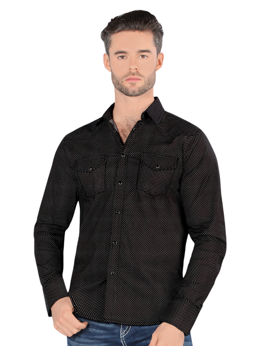 Camisa Casual Manga Larga Estampada para Hombre 'Montero' - ID: 3301 Camisas Estampadas Montero Black