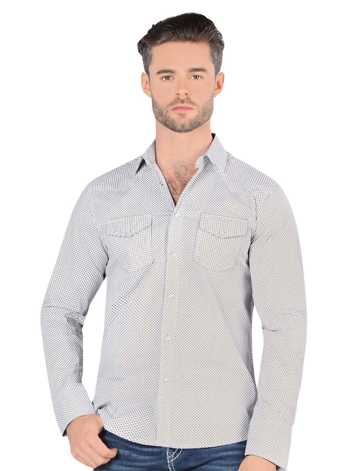 Camisa Casual Manga Larga Estampada para Hombre 'Montero' - ID: 3301 Camisas Estampadas Montero White