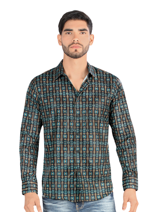 Camisa Casual Manga Larga Estampada para Hombre 'Montero' - ID: 0456 Camisas Estampadas Montero Black