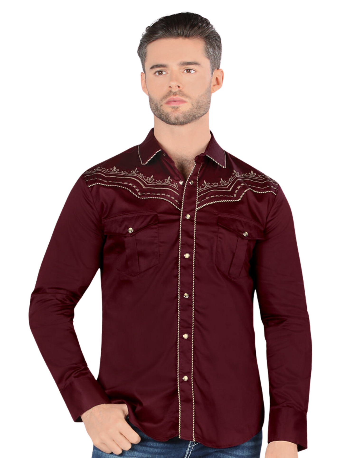 Embroidered Long Sleeve Denim Shirt for Men 'Montero' - ID: 3543