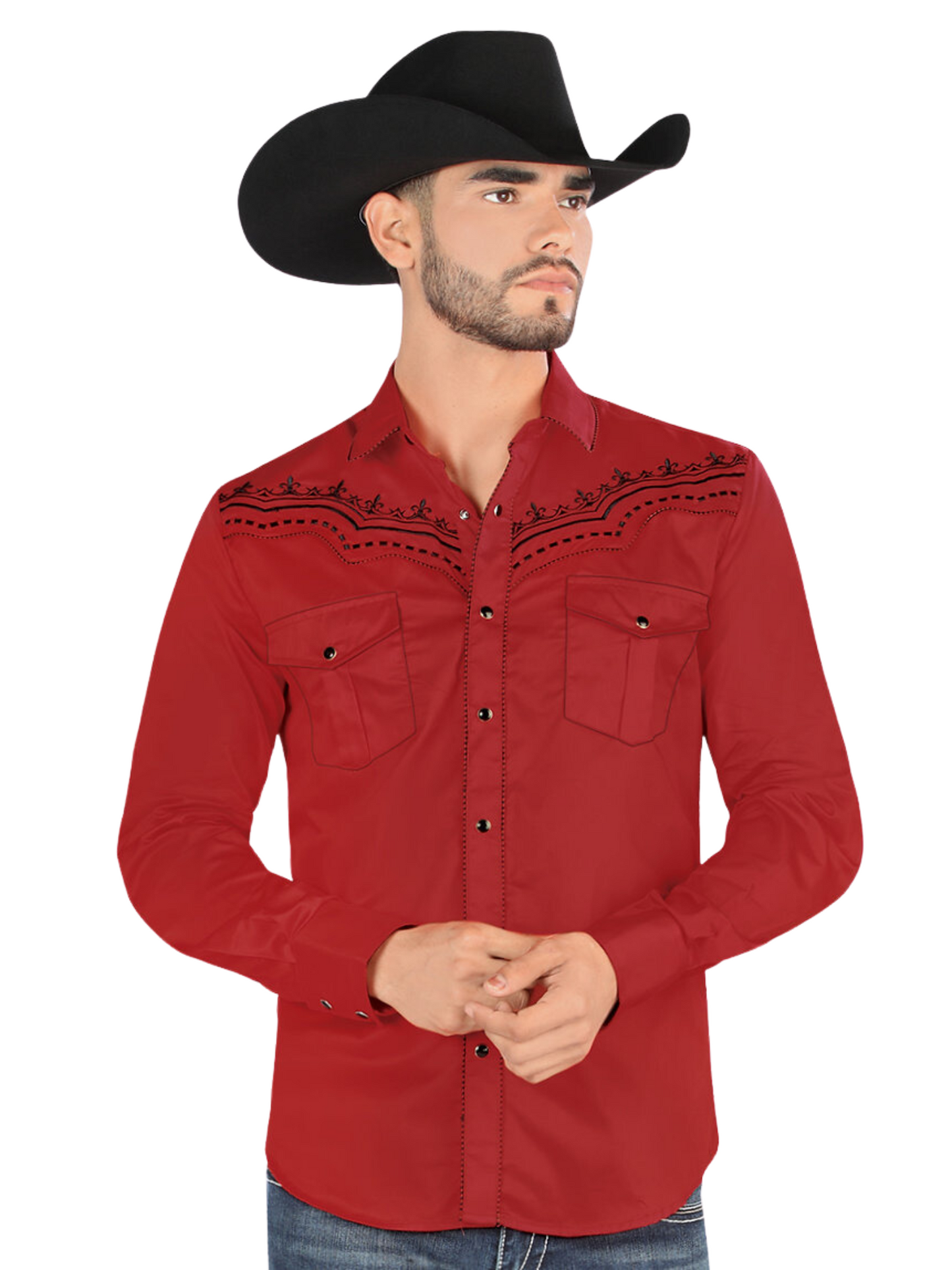 Embroidered Long Sleeve Denim Shirt for Men 'Montero' - ID: 3543