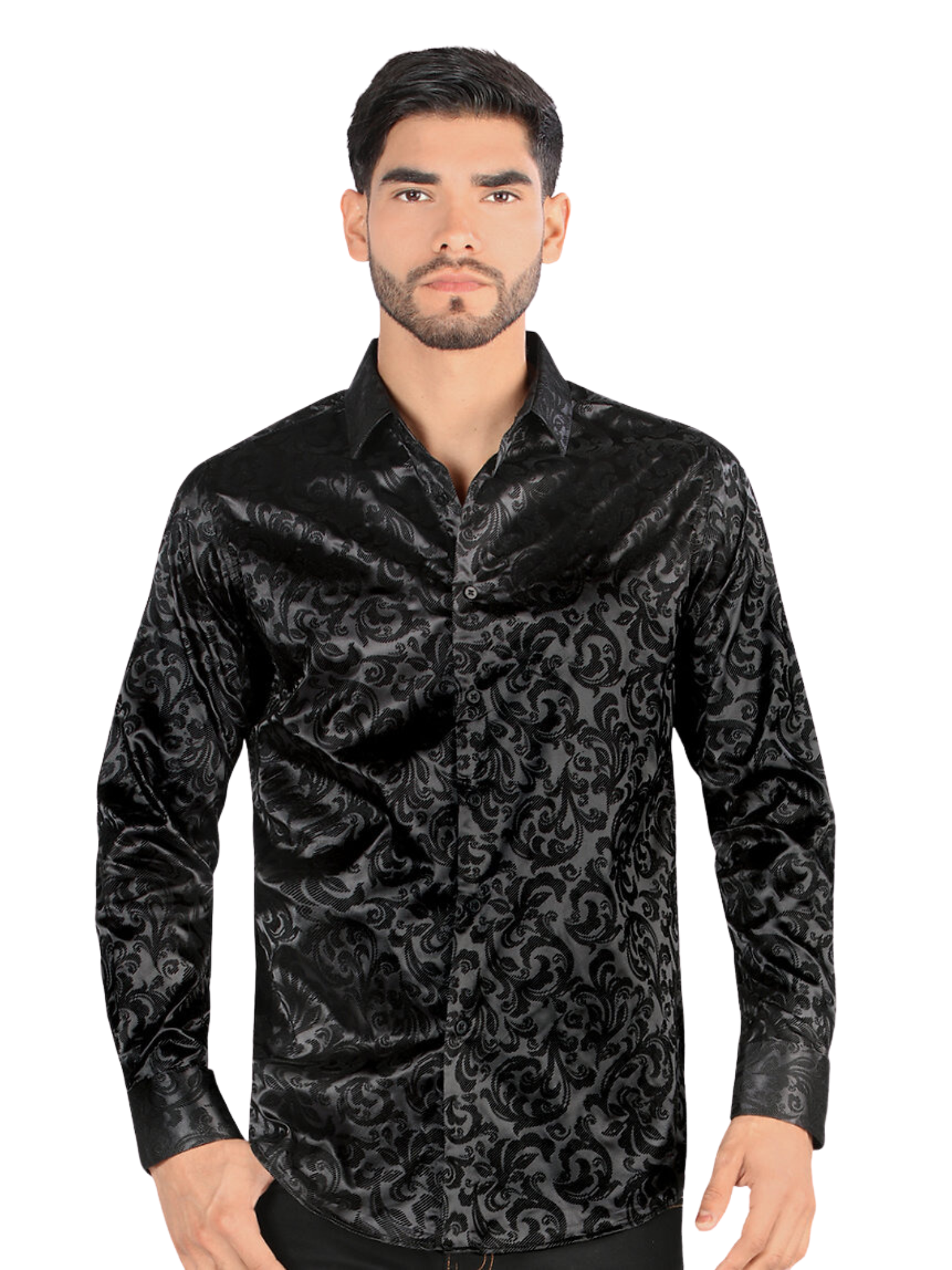 Camisa Casual Manga Larga Estampada para Hombre 'Montero' - ID: 3302 Camisas Estampadas Montero Black