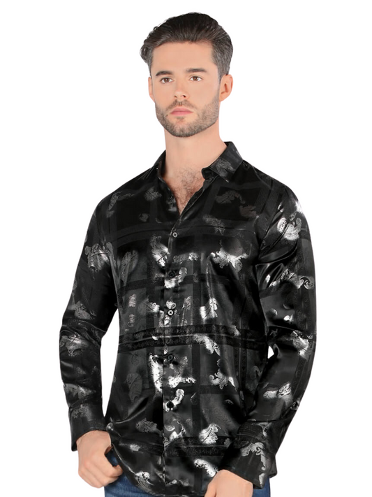 Camisa Casual Manga Larga Estampada para Hombre 'Montero' - ID: 3304 Camisas Estampadas Montero Black