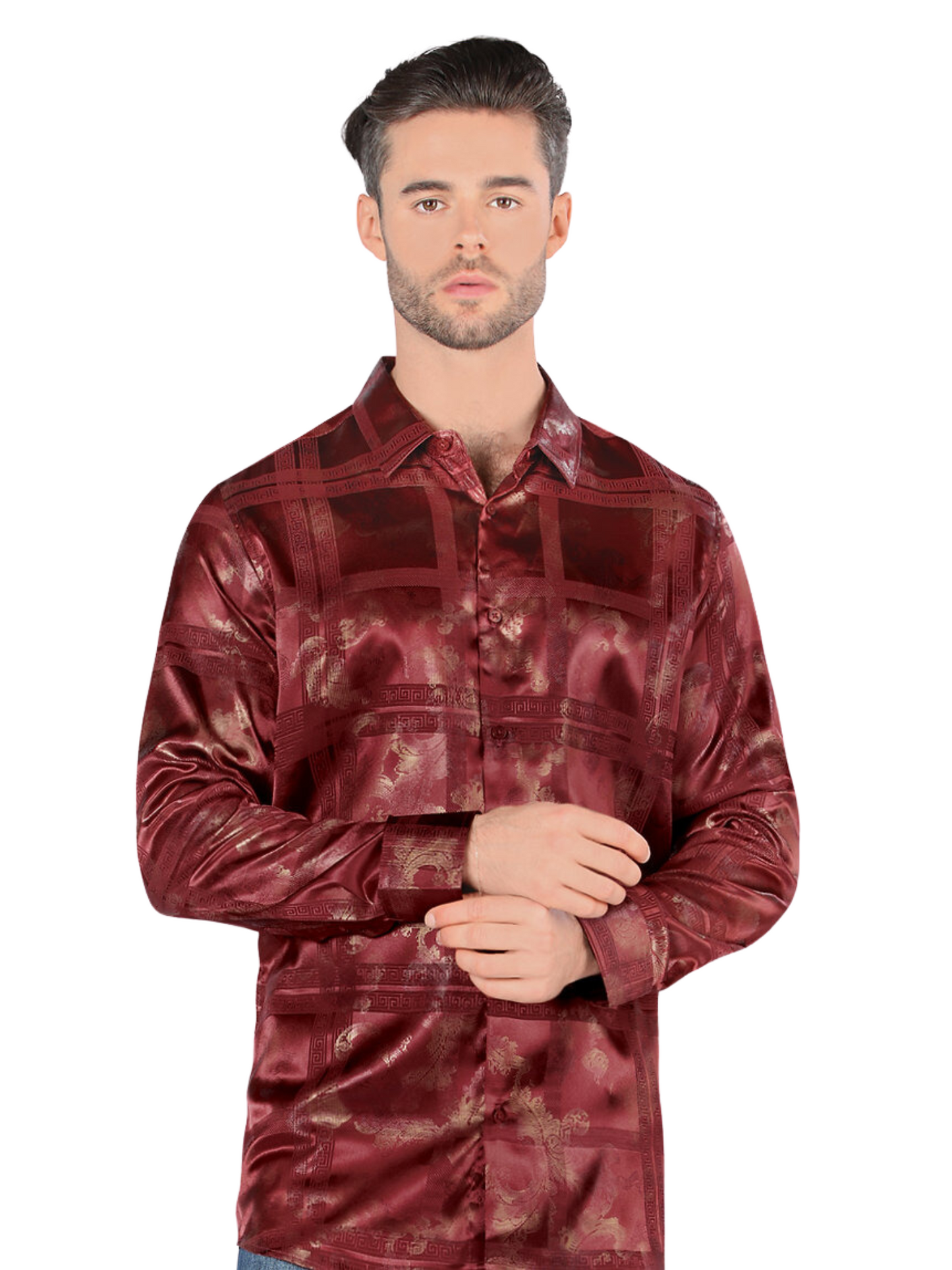 Camisa Casual Manga Larga Estampada para Hombre 'Montero' - ID: 3304 Camisas Estampadas Montero Wine