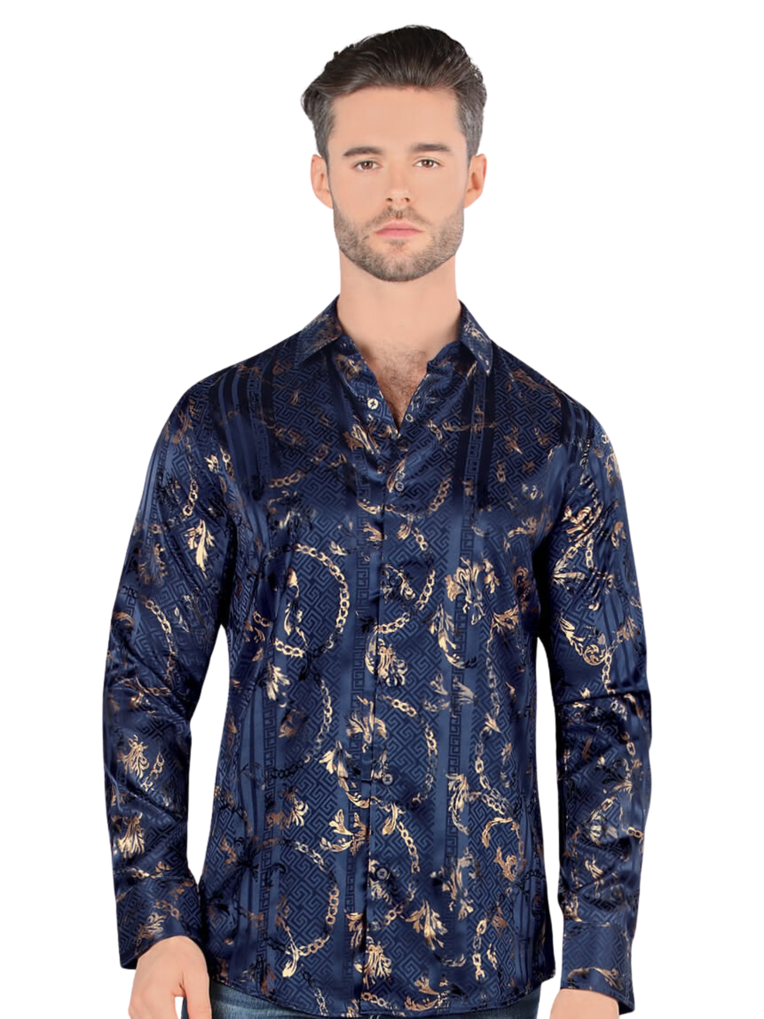 Camisa Casual Manga Larga Estampada para Hombre 'Montero' - ID: 3303 Camisas Estampadas Montero Navy