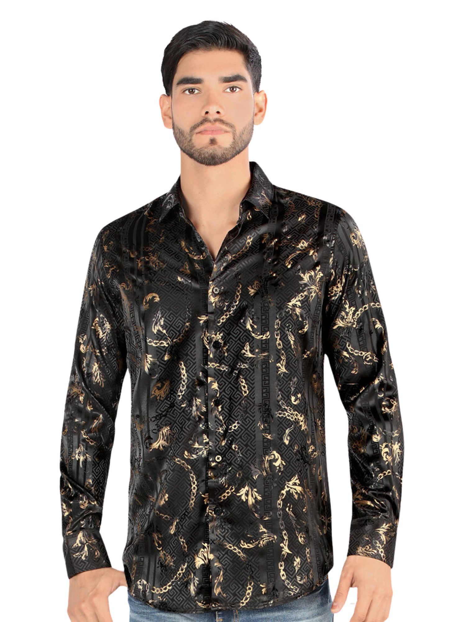 Camisa Casual Manga Larga Estampada para Hombre 'Montero' - ID: 3303 Camisas Estampadas Montero Black