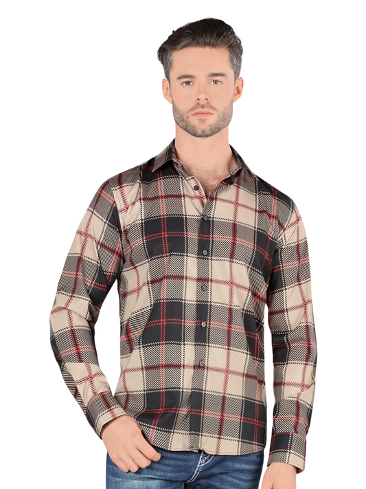 Camisa Casual Manga Larga Estampada Cuadros para Hombre 'Montero' - ID: 0814 Camisas de Cuadros Montero Camel