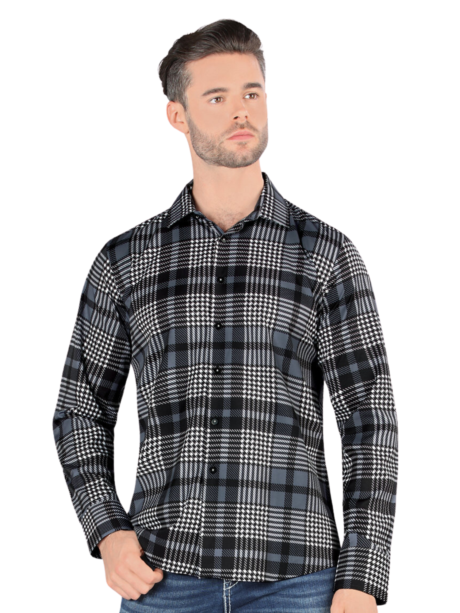 Camisa Casual Manga Larga Estampada Cuadros para Hombre 'Montero' - ID: 0815 Camisas de Cuadros Montero Black