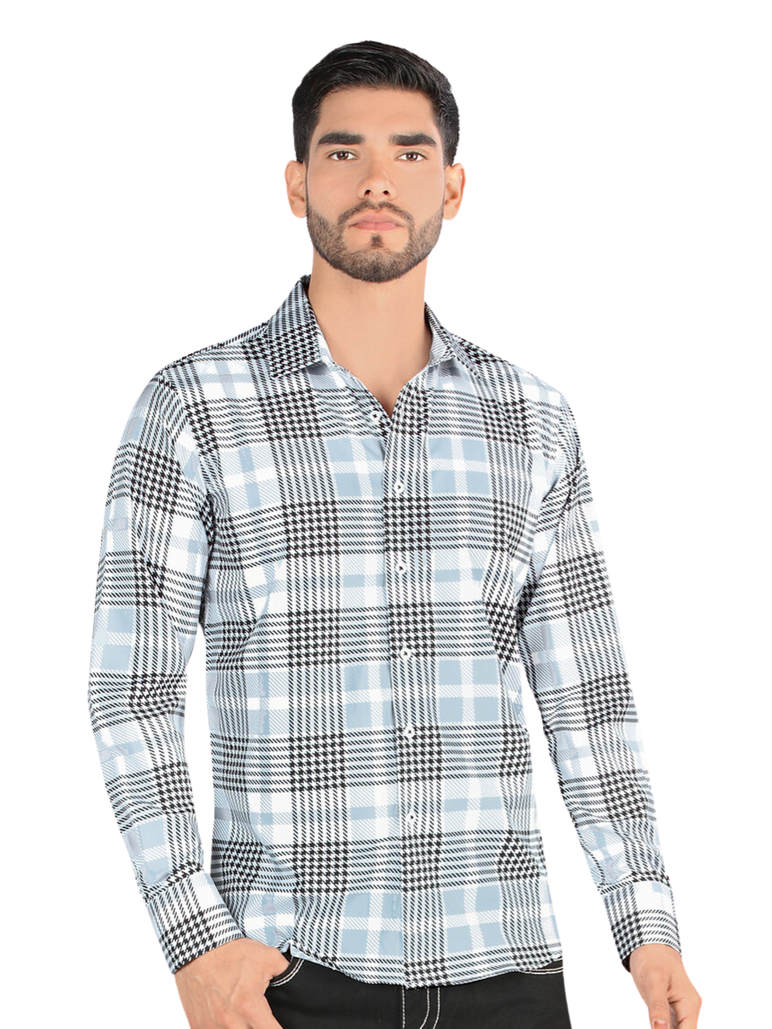 Camisa Casual Manga Larga Estampada Cuadros para Hombre 'Montero' - ID: 0815 Camisas de Cuadros Montero White